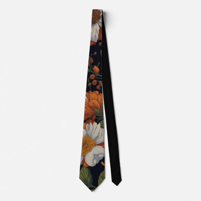 Vintage Orange white elegant retro flowers Tie (Front)