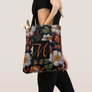 Vintage Orange white elegant sophisticated flowers Tote Bag