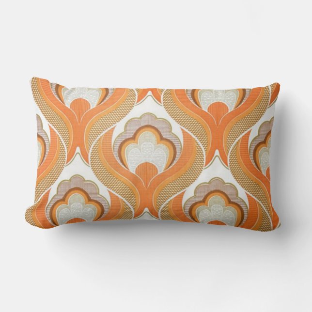 Vintage Orange White Wallpaper Pattern Lumbar Cushion (Front)