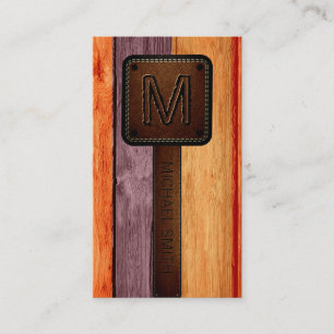 Vintage Orange Wood Brown Leather Look Business Card