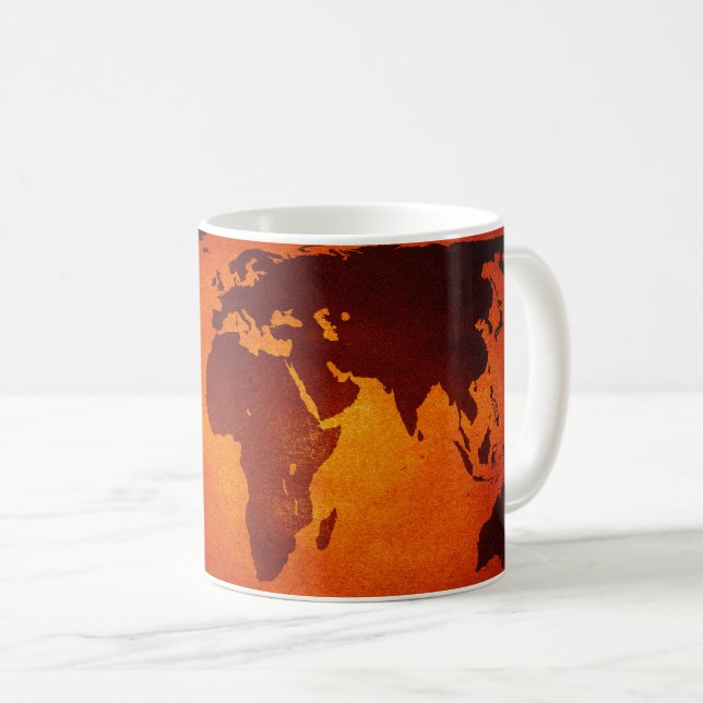 Vintage orange world map coffee mug (Front Right)