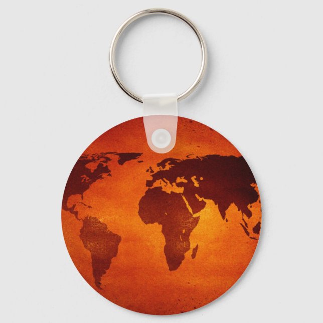 Vintage orange world map key ring (Front)