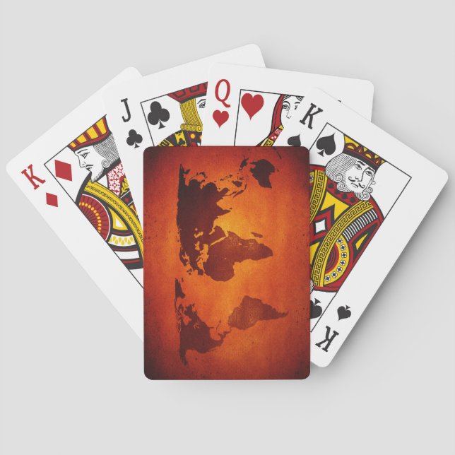 Vintage orange world map playing cards (Back)