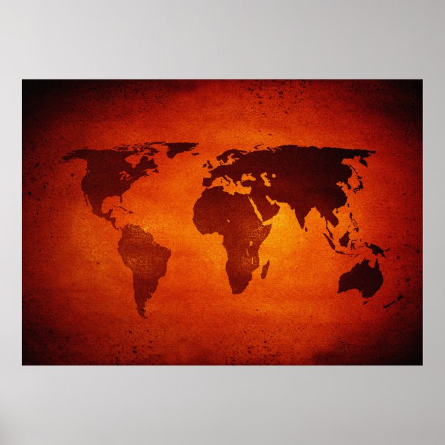 Vintage orange world map poster (Front)