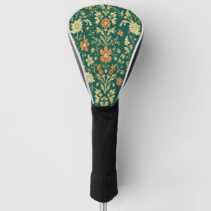 Vintage Orange Yellow Floral on Green, Classic Golf Head Cover