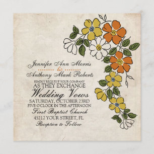 Vintage Orange Yellow Floral Wedding Invitation