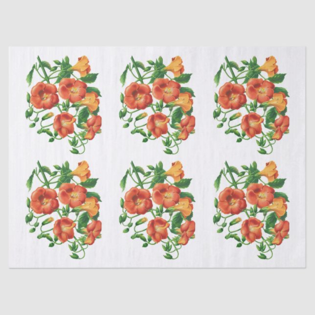 Vintage Orange Yellow Flower Decoupage Tissue Paper (Front)