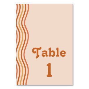 Vintage Orange Yellow Retro 70s Groovy Wedding Table Number