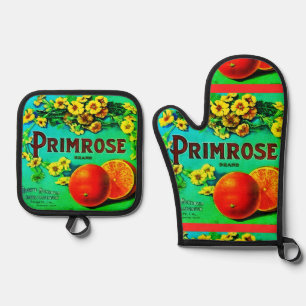 Vintage oranges fruit advertisement label oven mitt & pot holder set