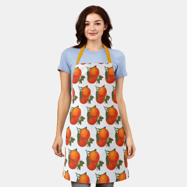 Vintage Oranges Pattern Kitchen Apron (Worn)