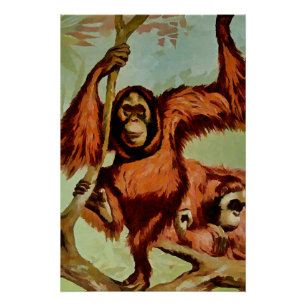 Vintage orangutans on a tree - poster