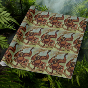 Vintage orangutans on a tree  wrapping paper