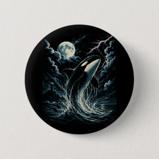 Vintage Orca Midnight Moon 90s Killer Whale 6 Cm Round Badge
