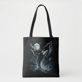 Vintage Orca Midnight Moon 90s Killer Whale Tote Bag