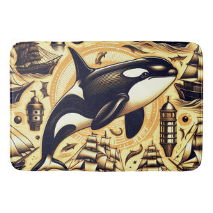 Vintage Orca Nautical Pattern Bath Mat