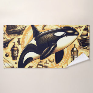 Vintage Orca Nautical Pattern Bath Towel