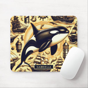 Vintage Orca Nautical Pattern Mouse Mat