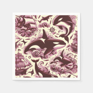 Vintage Orca Nautical Seamless Napkin