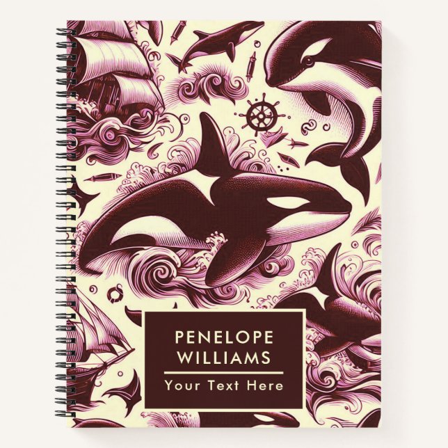 Vintage Orca Nautical Seamless Notebook (Front)