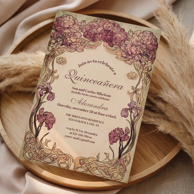 Vintage Orchid Art Nouveau Quinceañera Invitation (Creator Uploaded)