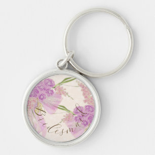 Vintage Orchid Ombré Bow and Bouquet-Bridesmaid Key Ring