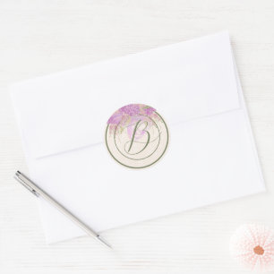 Vintage Orchid Ombré Bow and Bouquet Classic Round Sticker