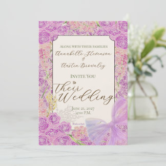 Vintage Orchid Ombré Bow and Bouquet Invitation