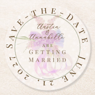 Vintage Orchid Ombré Bow and Bouquet Round Paper Coaster