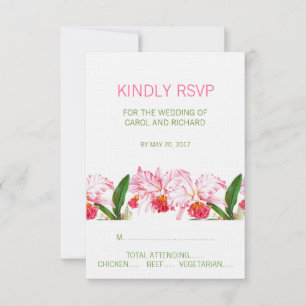 VINTAGE ORCHIDS WEDDING RSVP CARD   PINK GREEN