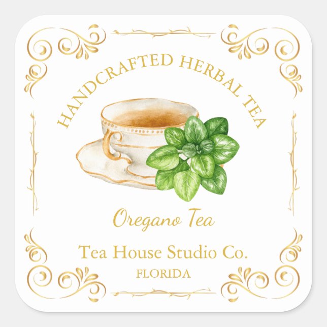 Vintage Oregano Tea Square Label (Front)