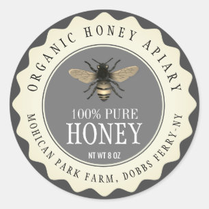 Vintage Organic Bee Honey Jar Custom Label