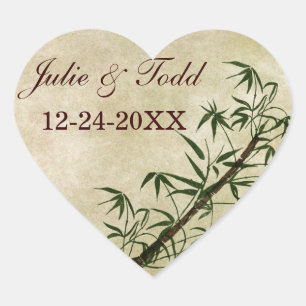 Vintage Oriental Bamboo 1 Heart Sticker
