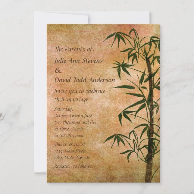 Vintage Oriental Bamboo 3 Wedding Invitation (Front)
