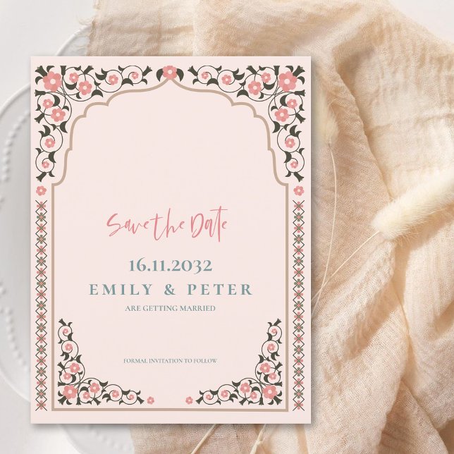 Vintage Oriental Border Frame Wedding Announcement (Vintage Oriental Border Frame Wedding Announcement)