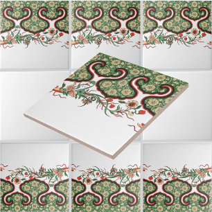 Vintage Oriental Chinese Floral Frieze Pattern Tile