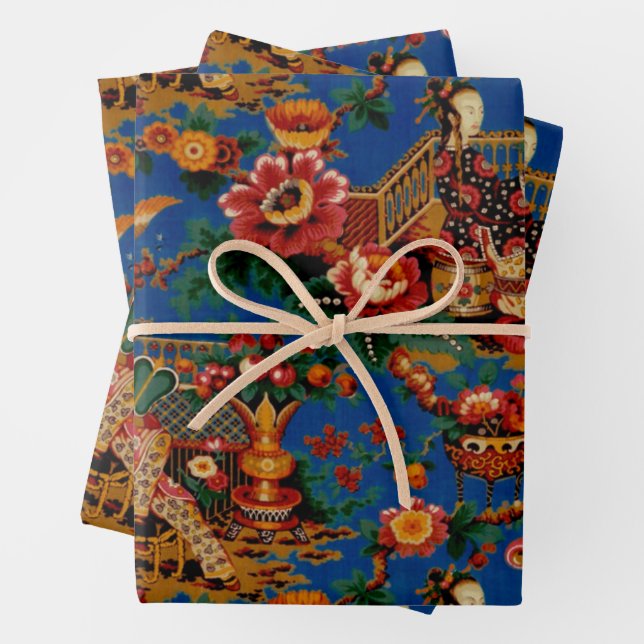 Vintage Oriental Chinoiserie   Wrapping Paper Shee (In situ)