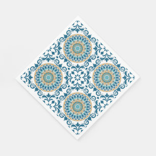 Vintage Oriental Decorative Blue, Brown & White Napkin
