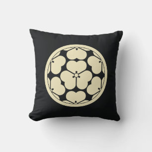 Vintage Oriental Pale Yellow Chosokabe Japan Mon Cushion