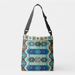 Vintage Oriental Turkish Persian Carpet Blue Green Crossbody Bag