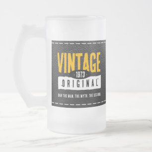 Vintage Original Black Leather Birth Year Frosted Glass Beer Mug