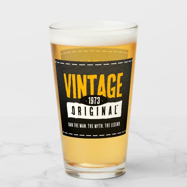 Vintage Original Black Leather Birth Year Glass (Back Filled)