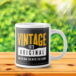 Vintage Original Black Leather Birth Year Large Coffee Mug