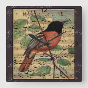 Vintage Oriole On  Music Square Wall Clock