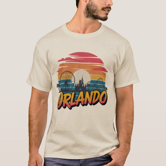 Vintage “Orlando Sunset” Retro Theme Park Skyline T-Shirt (Front)