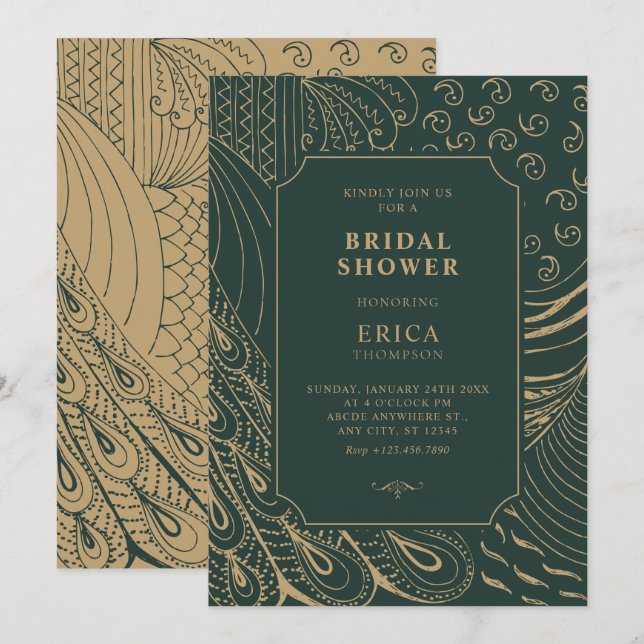 Vintage ornament art bridal shower invitation (Front/Back)