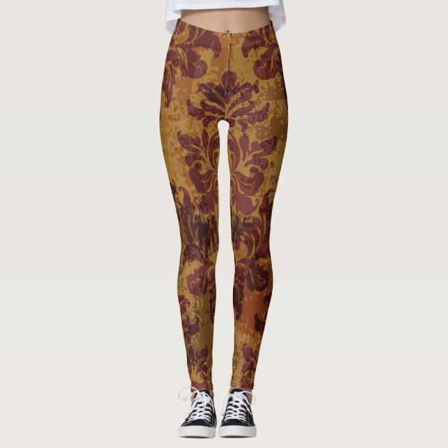 Vintage ornament, baroque rococo texture. leggings (Front)
