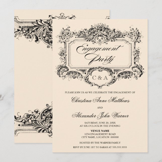 Vintage Ornament Engagement Party Invitation (Front/Back)