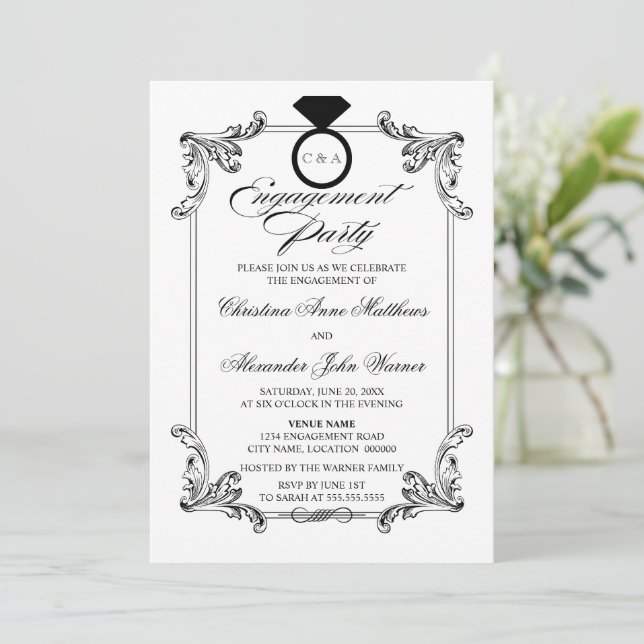 Vintage Ornament Engagement Party Invitation (Standing Front)
