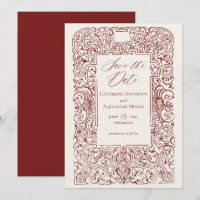 Vintage Ornament Frame Dark Red Wedding