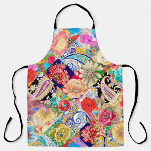 vintage ornament paisley, skulls and bones Bandana Apron